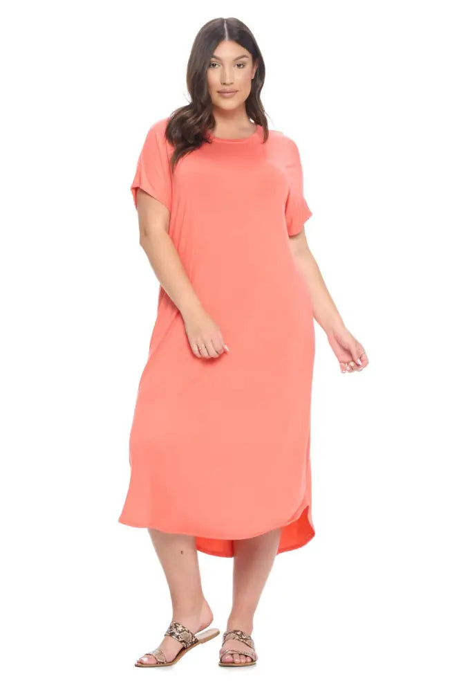 Coral Plus Size A-Line Drop Shoulder Midi Dress - Women > Dresses