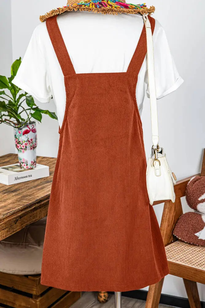 Corduroy Overall Dress: Rust - Posh Finds