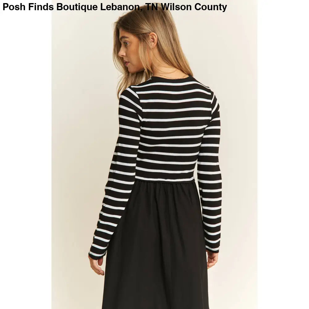 COTTON MAXI DRESS WITH KNIT STRIPE TOP WITH LONG SLEEVES - Posh Finds