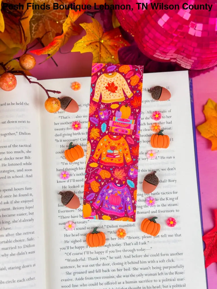 Cozy Autumn Sweaters Bookmark: Laminated - Posh Finds