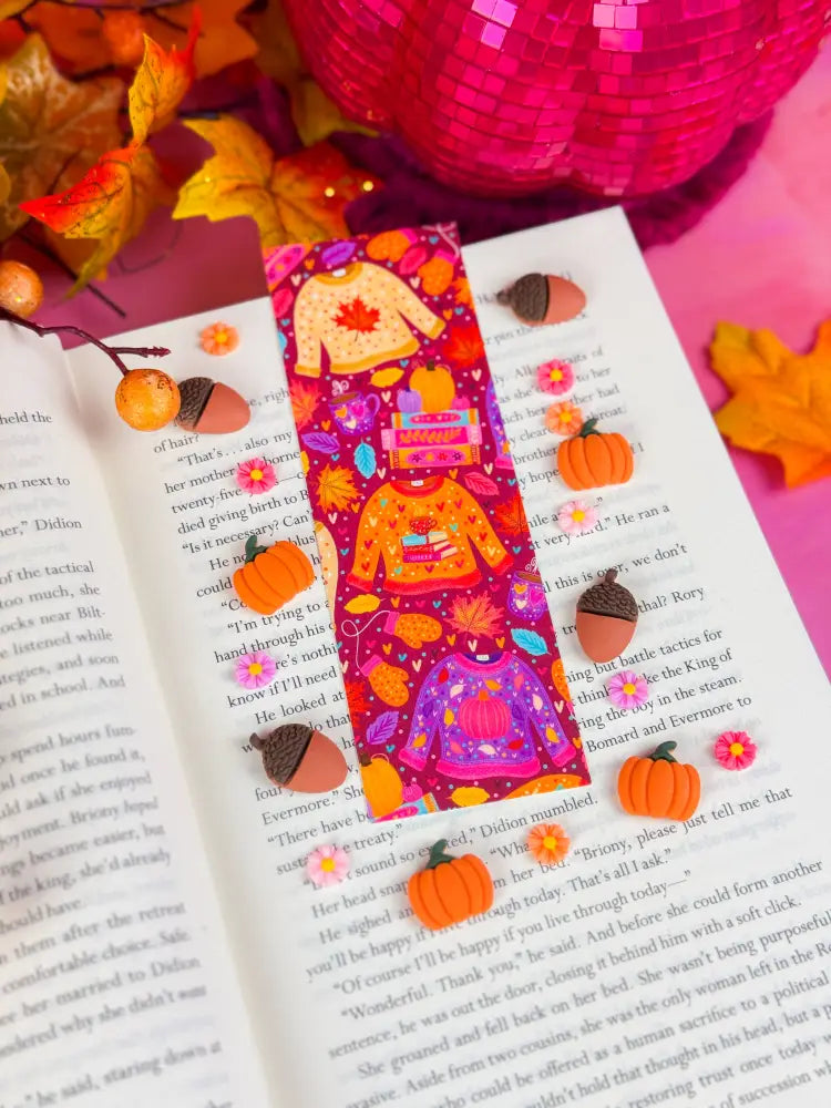 Cozy Autumn Sweaters Bookmark: Laminated - Posh Finds