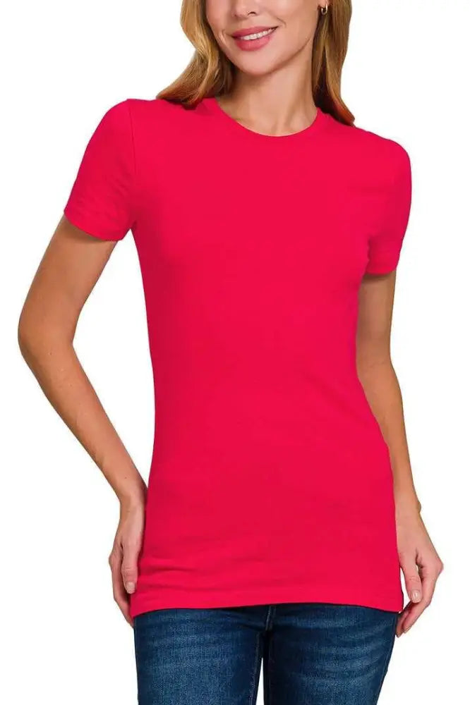 Crew Neck Short Sleeve Tee: RUBY - Posh Finds