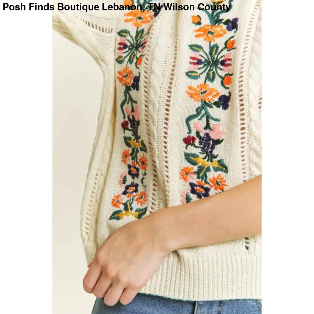 CUTE FLORAL EMBROIDERY CASUAL PULLOVER SWEATER - Posh Finds