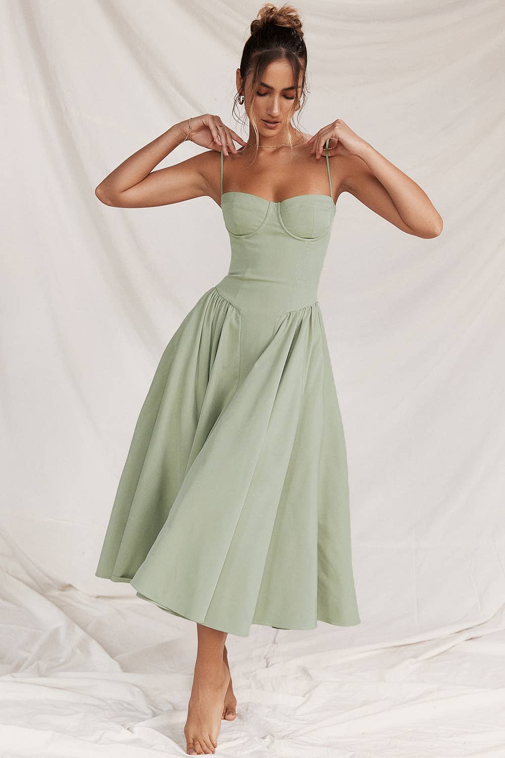 French retro long skirt suspender dress for women: Green / M