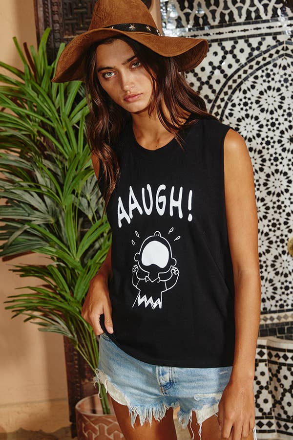 T1908 Front Graphic Print Tank Top: IVORY / S-M-L (2-2-2)