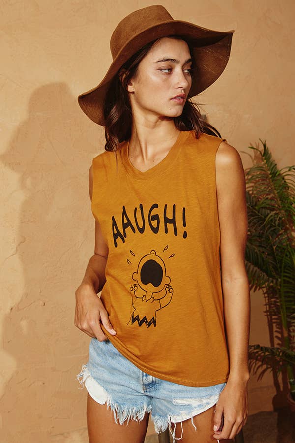 T1908 Front Graphic Print Tank Top: IVORY / S-M-L (2-2-2)