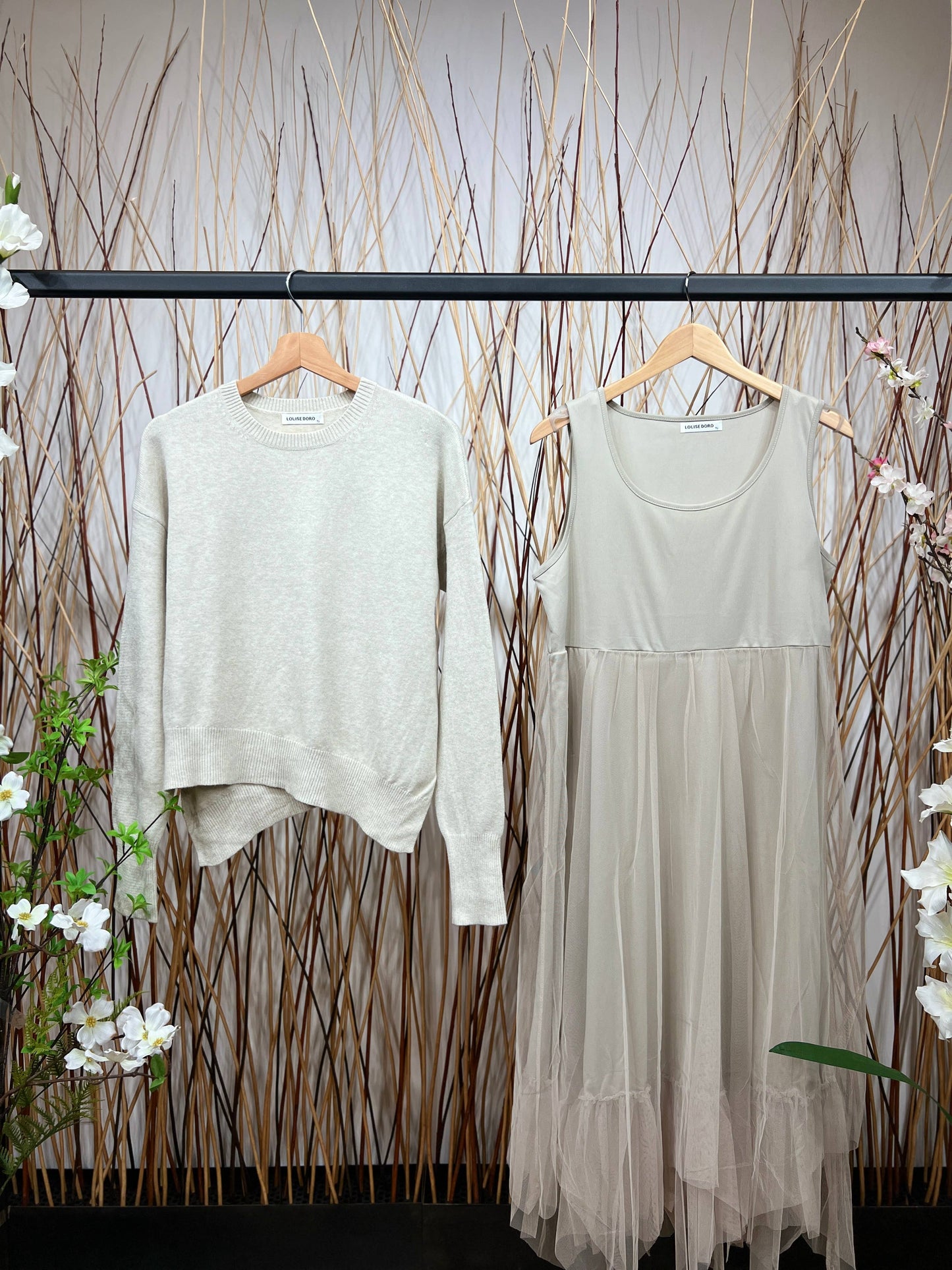 Asymmetric Fit Sweater & Dress Set: Taupe