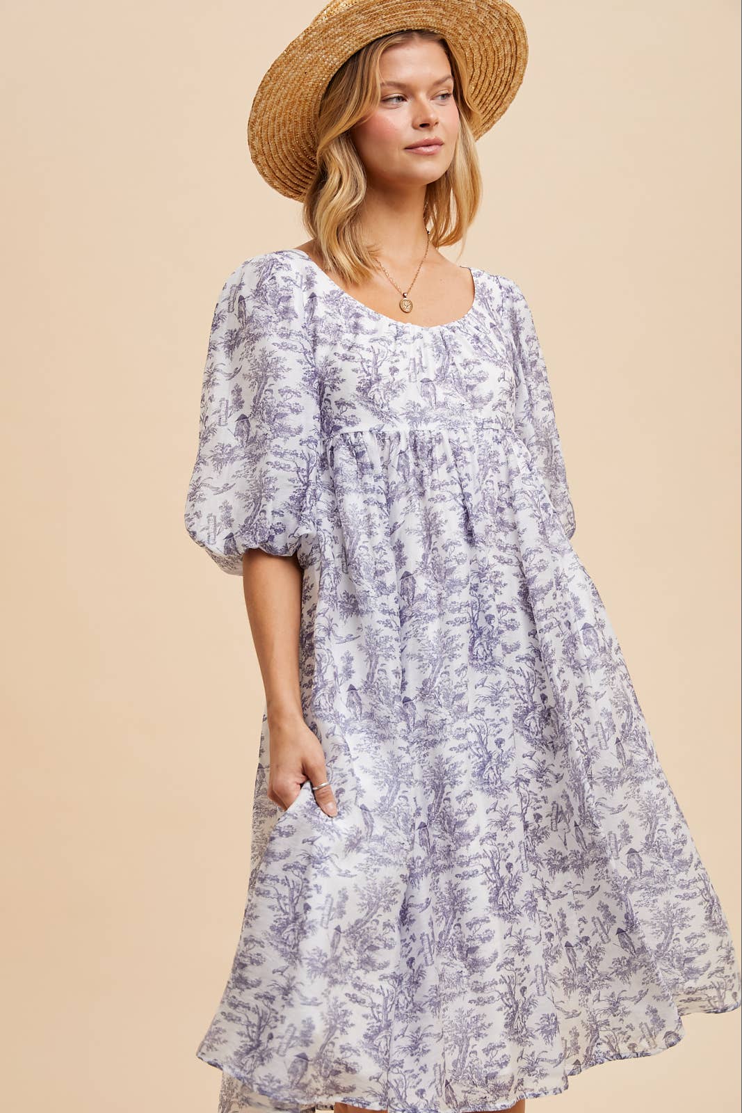 SCOOP NECK TOILE MIDI DRESS: MIDNIGHT NAVY / S
