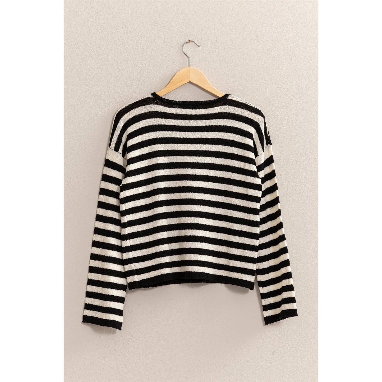 STRIPED CREWNECK SWEATER: BLACK/CREAM