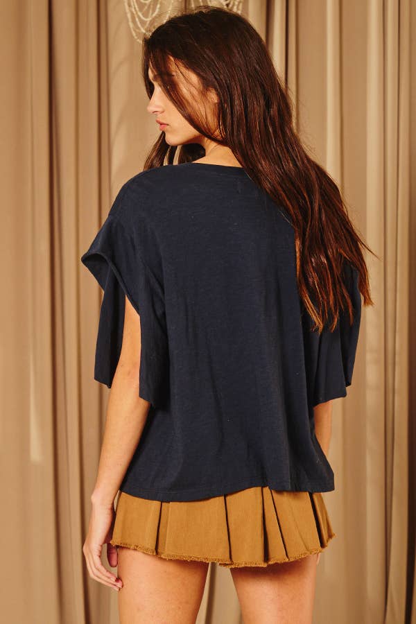 T1783 Short irregular sleeves Solid Oversize Top: OFF WHITE / S-M-L (2-2-2)