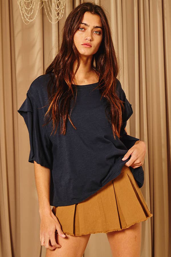 T1783 Short irregular sleeves Solid Oversize Top: OFF WHITE / S-M-L (2-2-2)