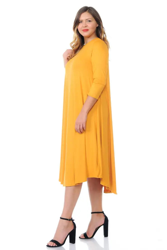 Dark Gray Plus A-Line Swing Trapeze Midi Dress - Women > Dresses