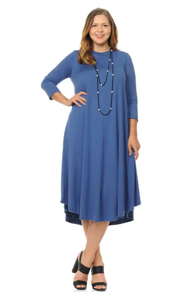 Dark Gray Plus A-Line Swing Trapeze Midi Dress - Women > Dresses