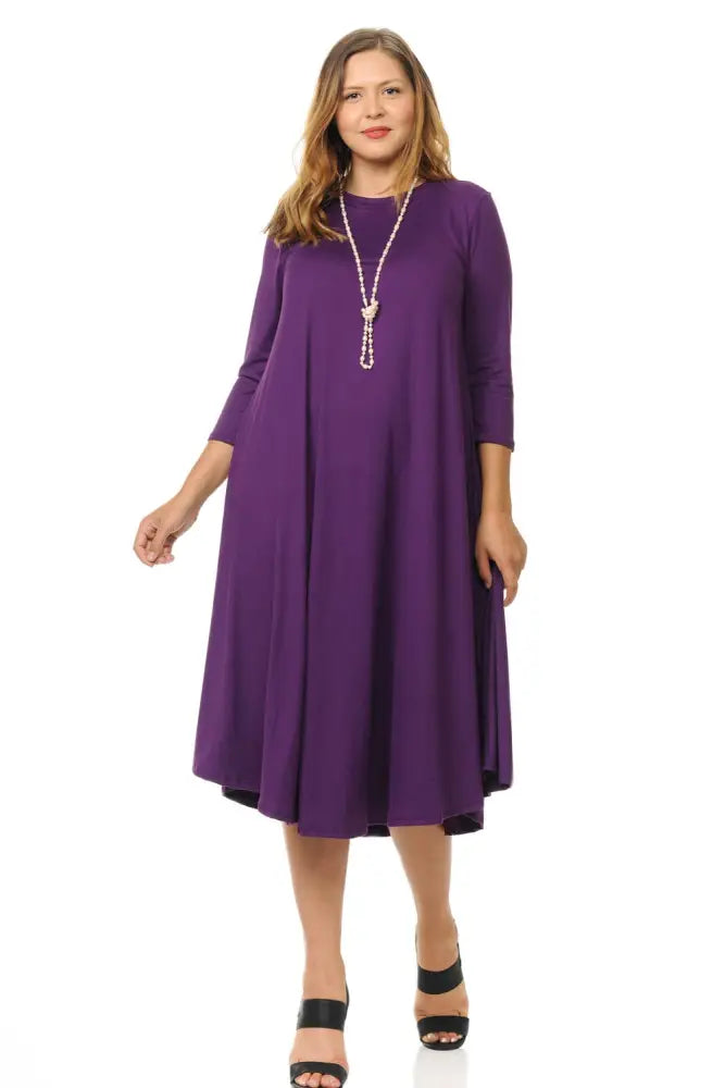 Dark Gray Plus A-Line Swing Trapeze Midi Dress - Women > Dresses
