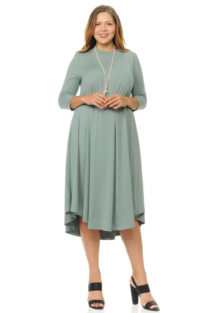 Dark Gray Plus A-Line Swing Trapeze Midi Dress - Women > Dresses