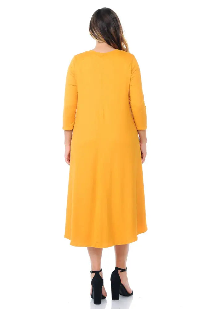 Dark Gray Plus A-Line Swing Trapeze Midi Dress - Women > Dresses