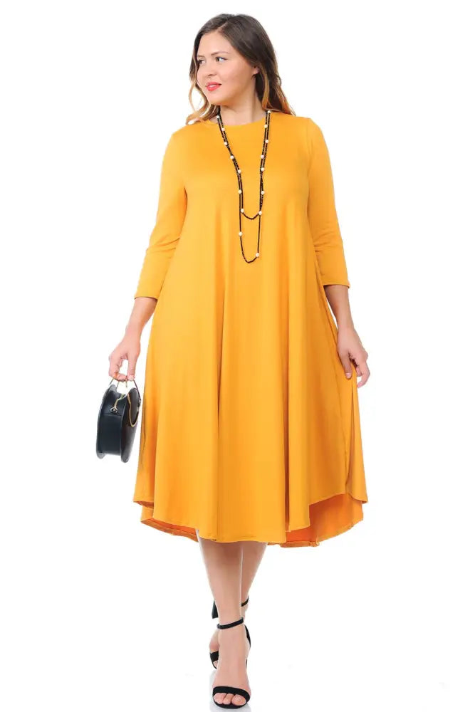 Dark Gray Plus A-Line Swing Trapeze Midi Dress - Women > Dresses