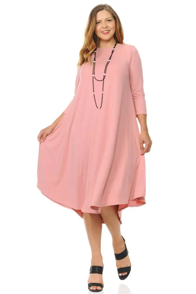 Dark Gray Plus A-Line Swing Trapeze Midi Dress - Women > Dresses