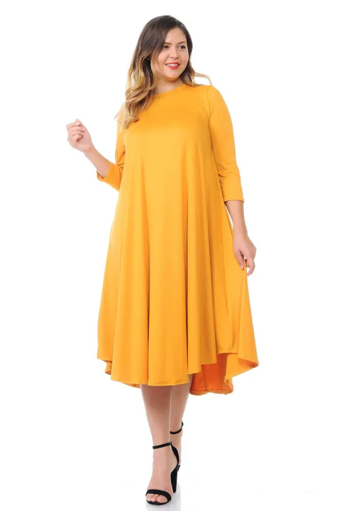 Dark Gray Plus A-Line Swing Trapeze Midi Dress - Women > Dresses