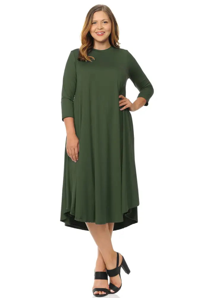 Dark Gray Plus A-Line Swing Trapeze Midi Dress - Women > Dresses