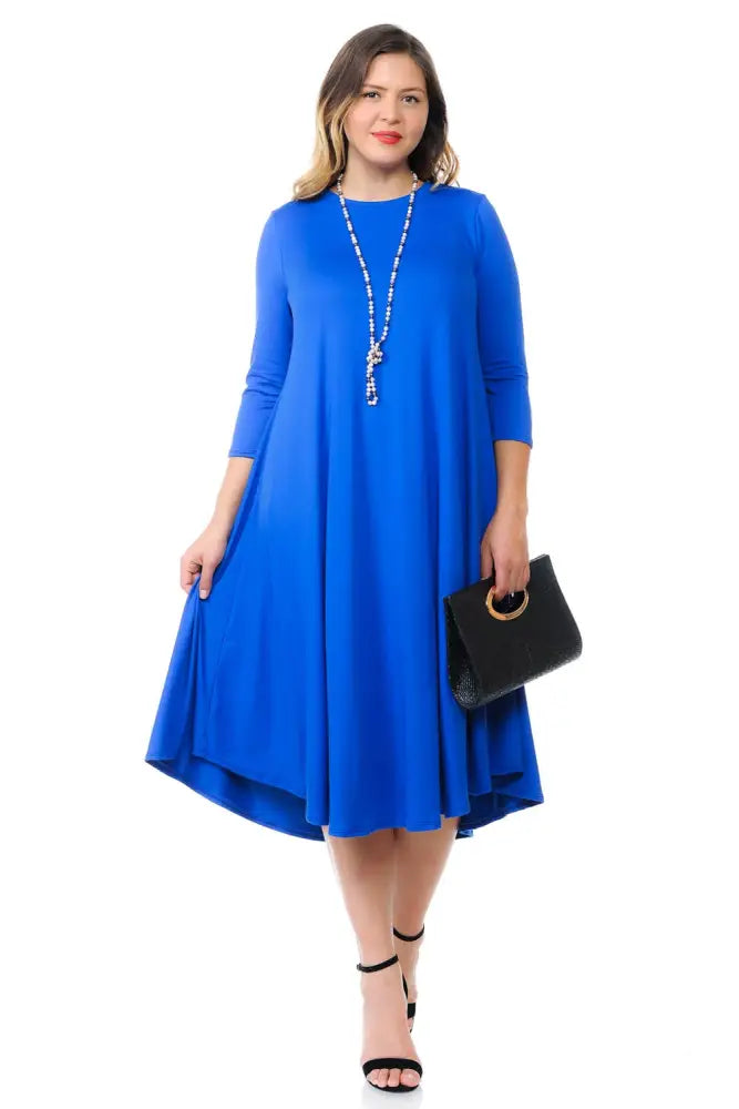Dark Gray Plus A-Line Swing Trapeze Midi Dress - Women > Dresses