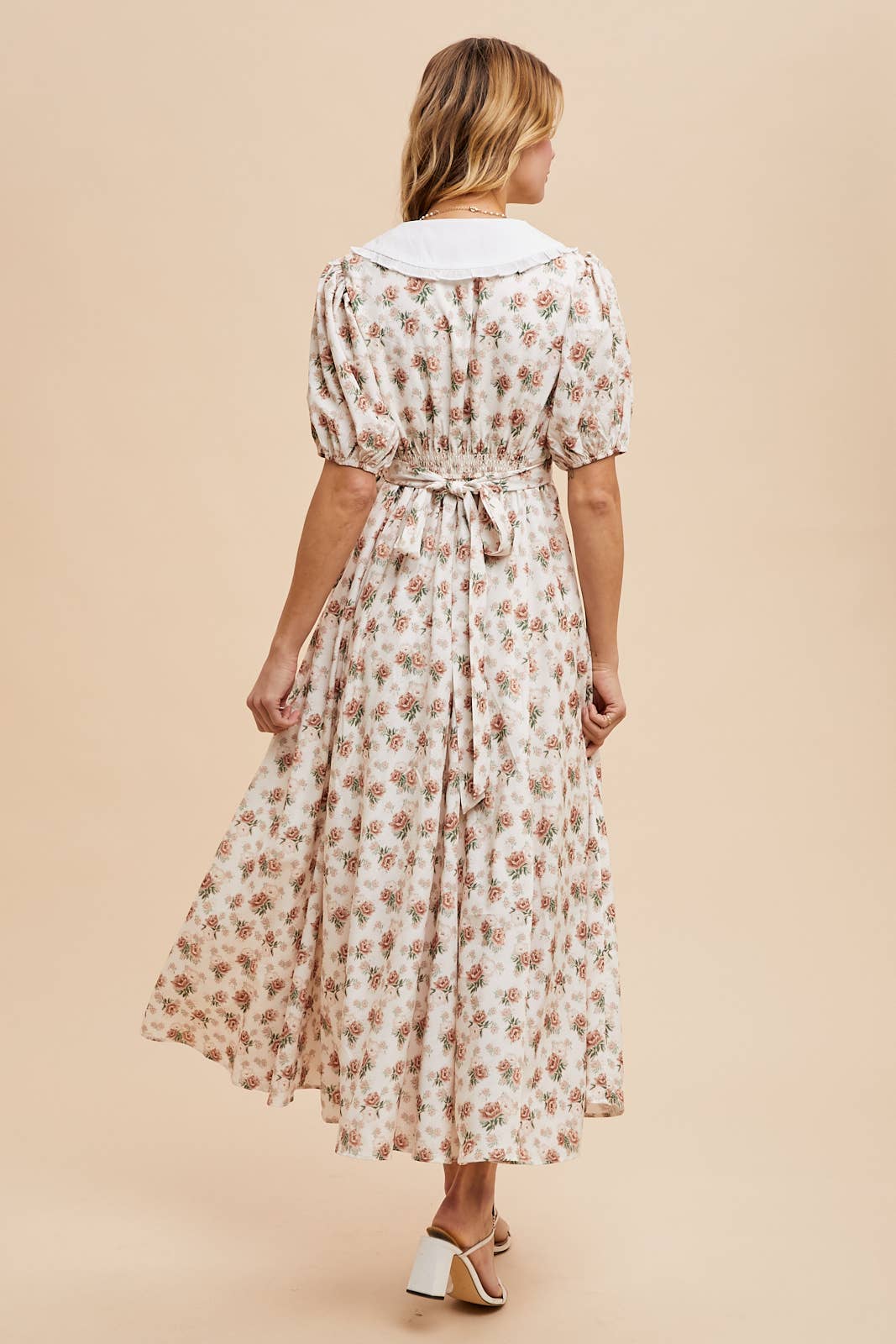 DOLL COLLAR BUTTON DOWN FLORAL DRESS: VINTAGE ROSE / L