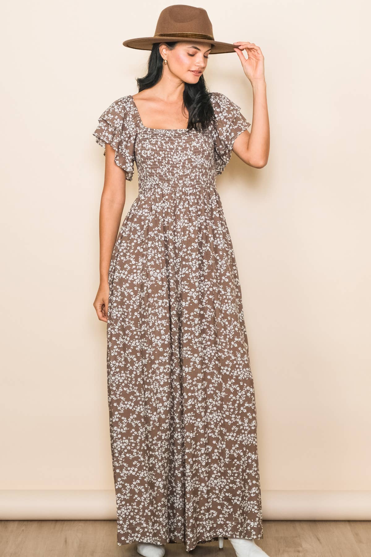 Flutter Sleeve Extra Wide Leg Jumpsuit: Sage / L