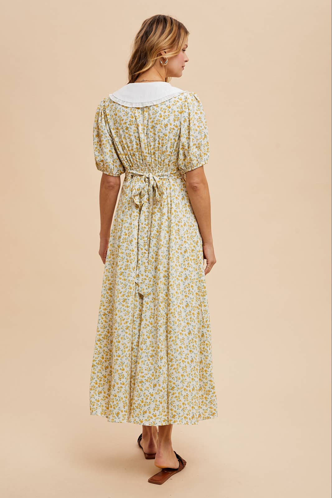 DOLL COLLAR BUTTON DOWN FLORAL DRESS: VINTAGE ROSE / S