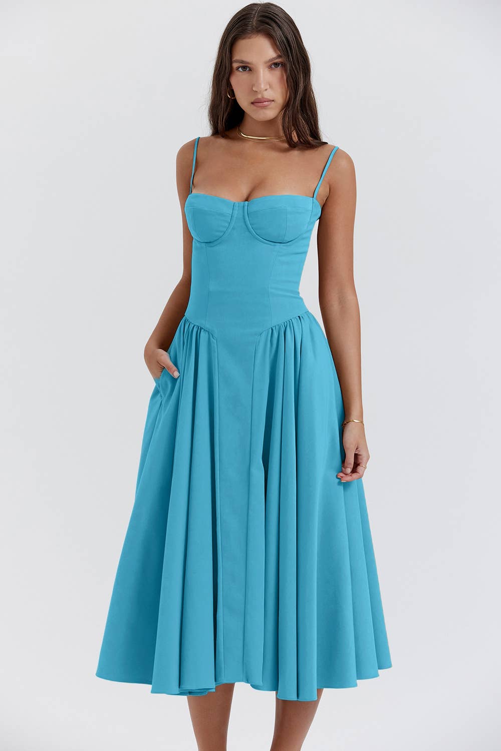 French retro long skirt suspender dress for women: Green / S