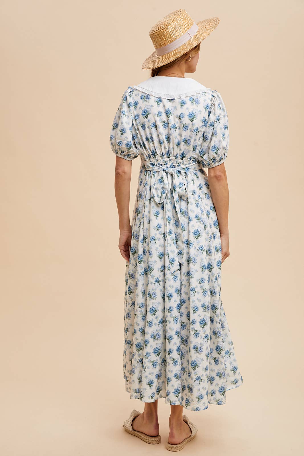 DOLL COLLAR BUTTON DOWN FLORAL DRESS: VINTAGE ROSE / S