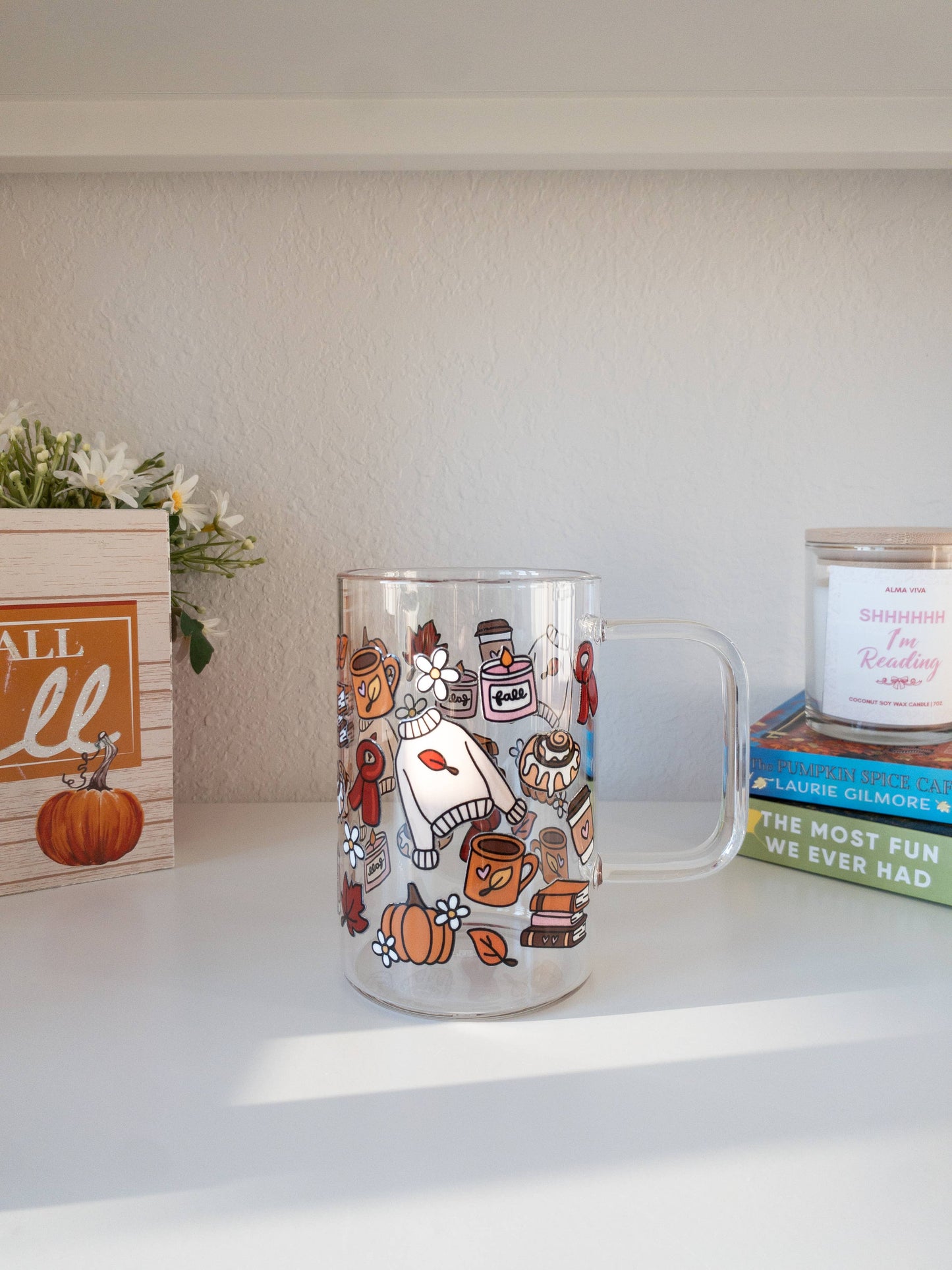 Fall Glass Mug for Book Lovers – 18 oz