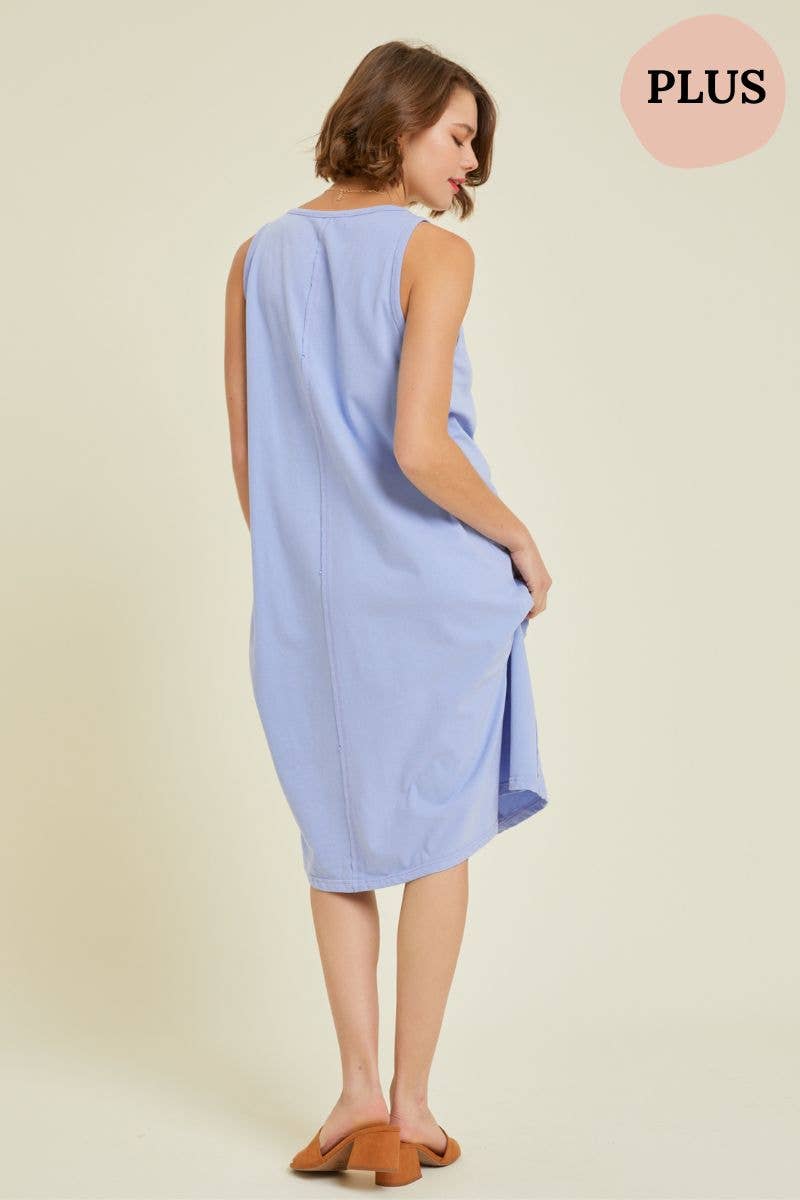 PLUS WASHED SLEEVELESS CASUAL DRESS: PERIWINKLE