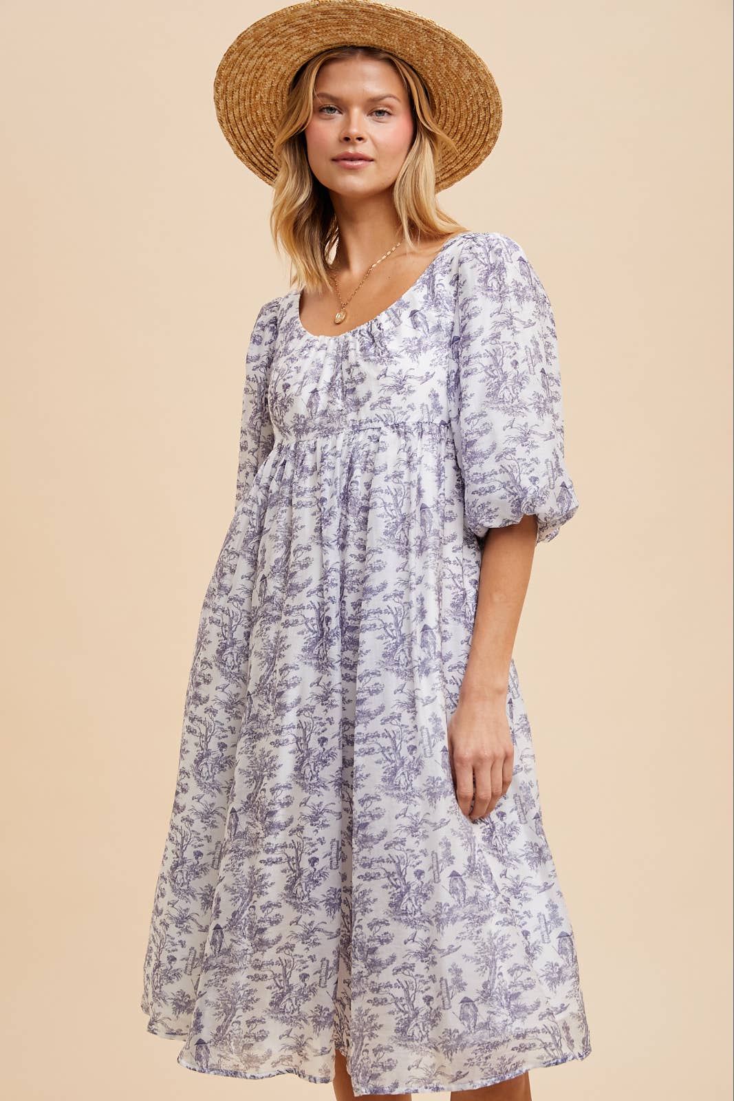 SCOOP NECK TOILE MIDI DRESS: MIDNIGHT NAVY / S