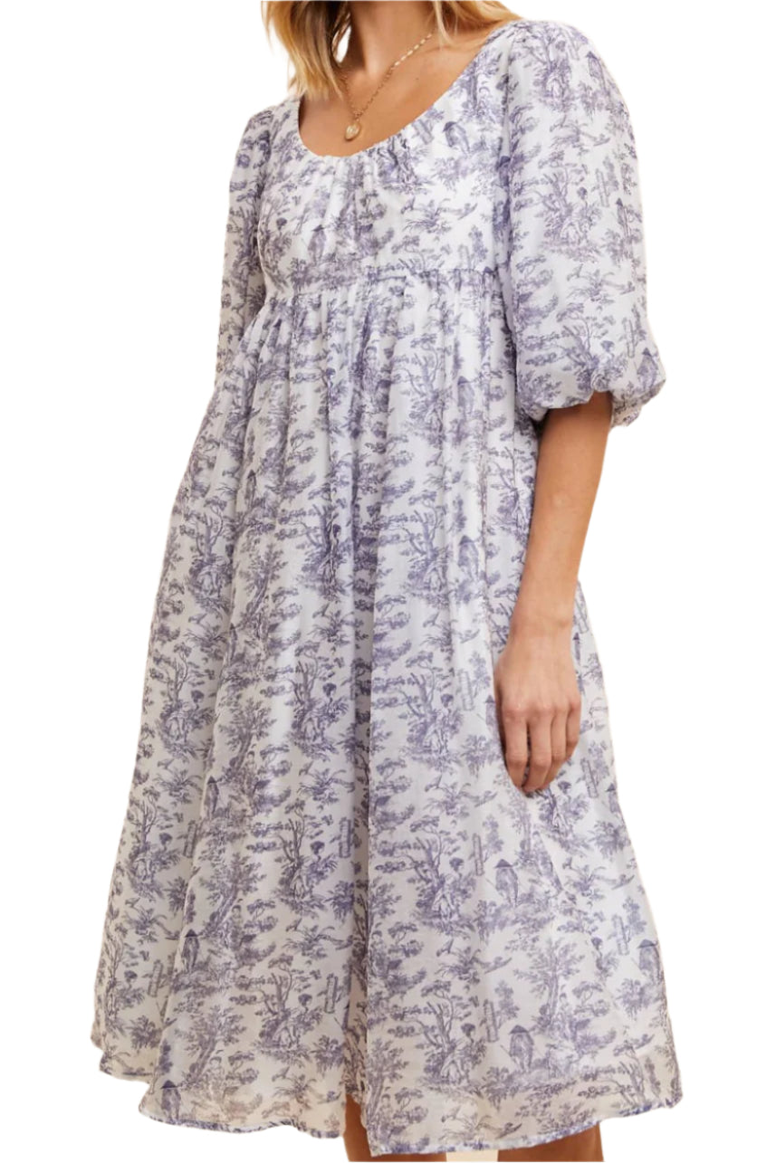 SCOOP NECK TOILE MIDI DRESS: MIDNIGHT NAVY