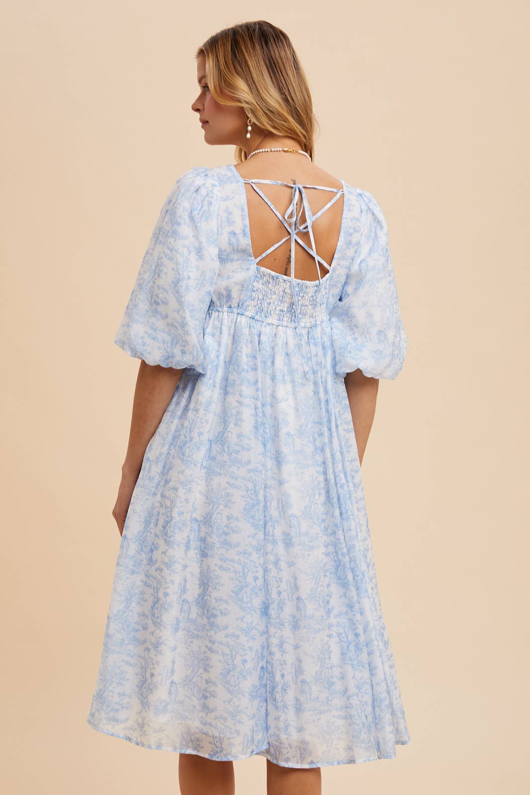 SCOOP NECK TOILE MIDI DRESS: MIDNIGHT NAVY / S