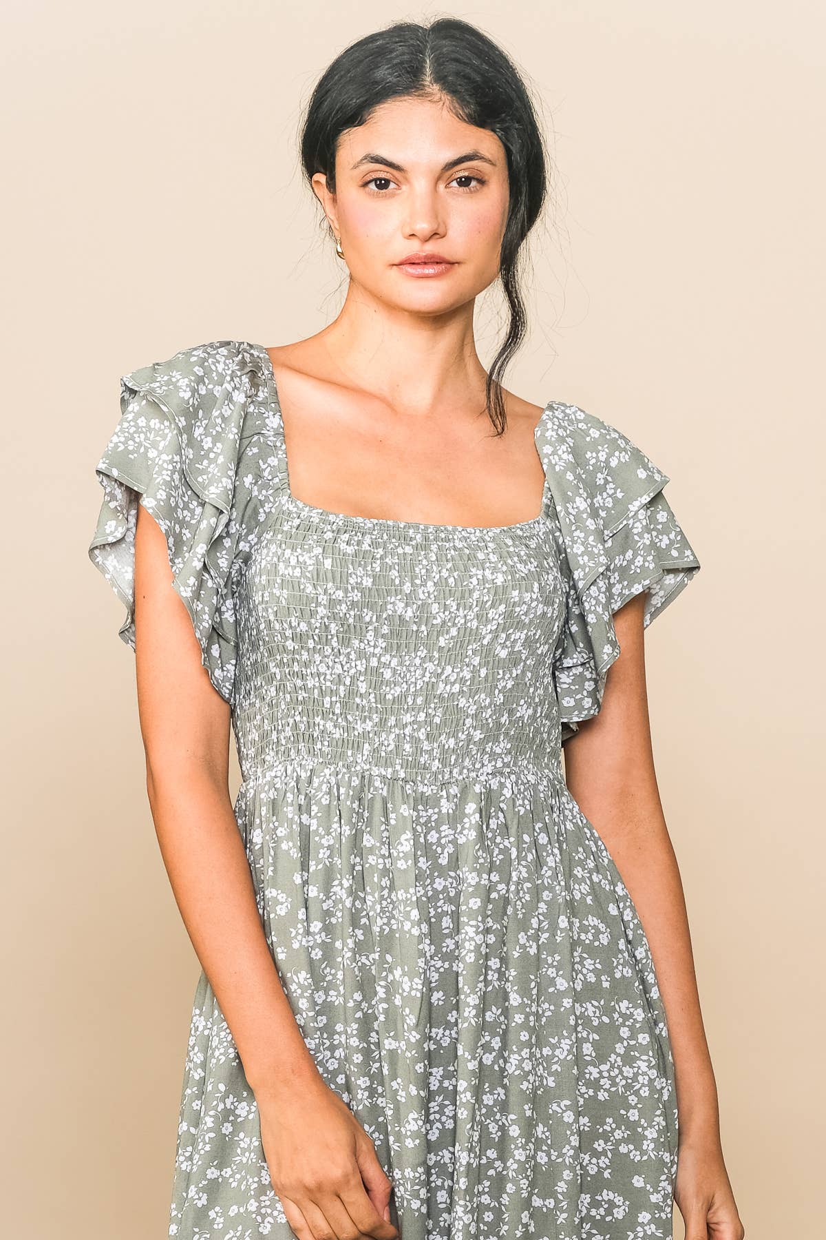 Flutter Sleeve Extra Wide Leg Jumpsuit: Sage / L