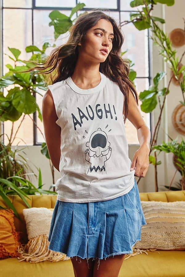 T1908 Front Graphic Print Tank Top: IVORY / S-M-L (2-2-2)
