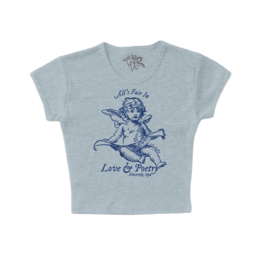 All's Fair In Love & Poetry Micro-Ribbed Baby Tee: Ash Gray
