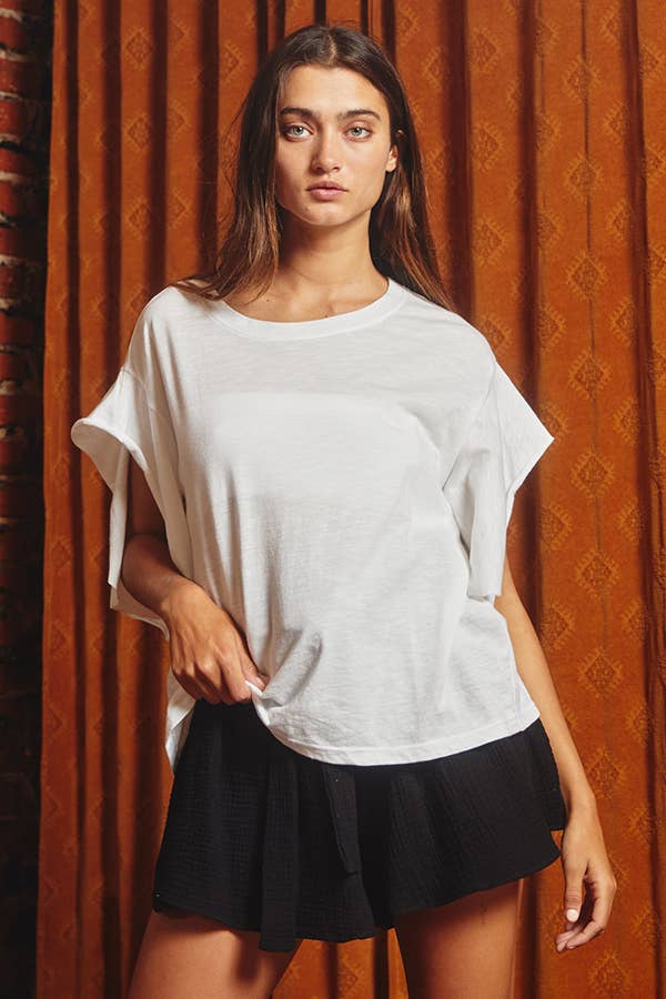 T1783 Short irregular sleeves Solid Oversize Top: OFF WHITE / S-M-L (2-2-2)