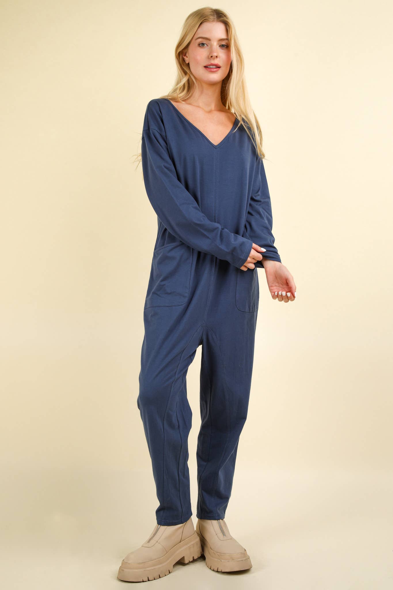 NP70679X-PLUS SIZE Solid Knit Baggy Comfy Jumpsuit: OLIVE / 1XL-2XL-3XL/3-2-1
