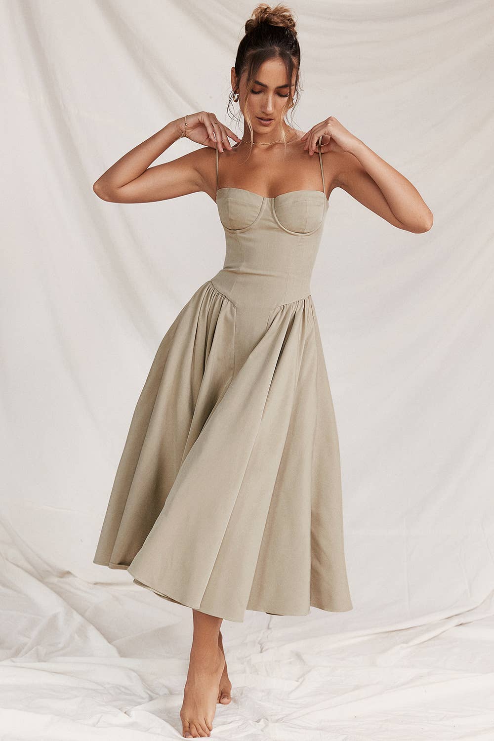 French retro long skirt suspender dress for women: Green / S