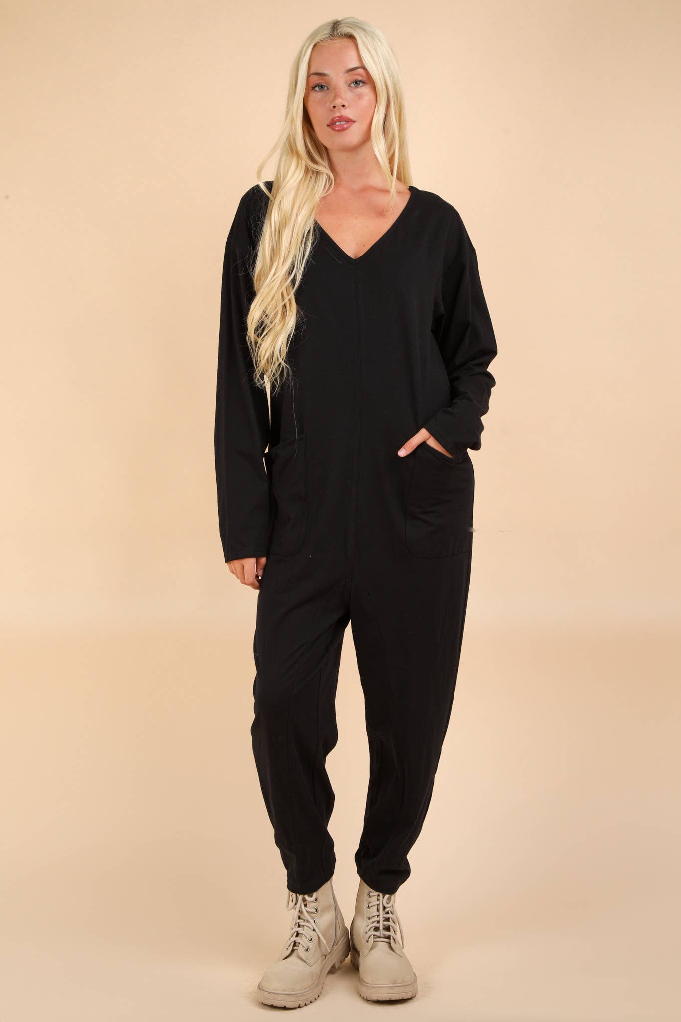 NP70679X-PLUS SIZE Solid Knit Baggy Comfy Jumpsuit: OLIVE / 1XL-2XL-3XL/3-2-1