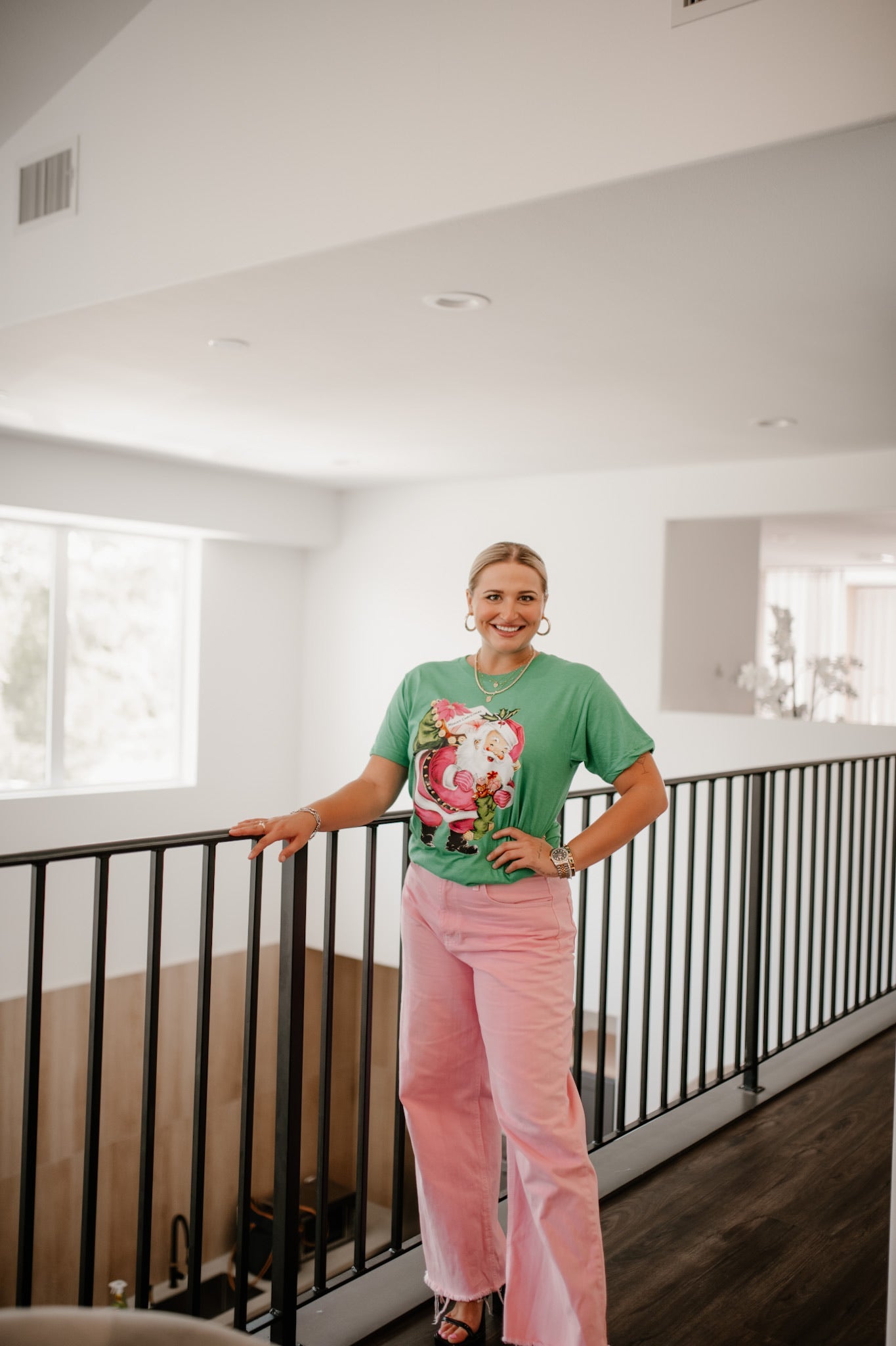 Mint Green Vintage Pink Santa Tee