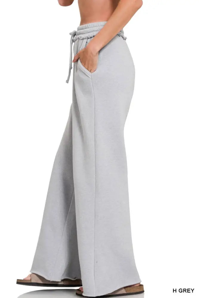 Fleece Exposed Seam Wide Leg Sweatpants: HEATHER GREY - Posh Finds