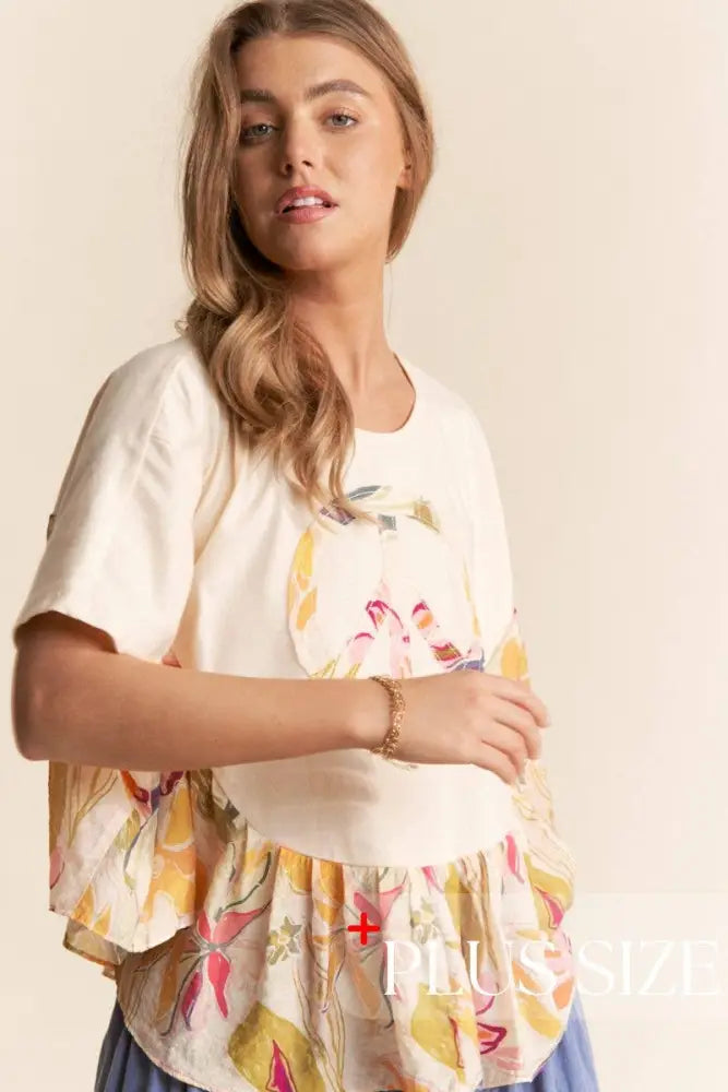 Floral Print PEACE Logo Flowy Top 1XL - Posh Finds
