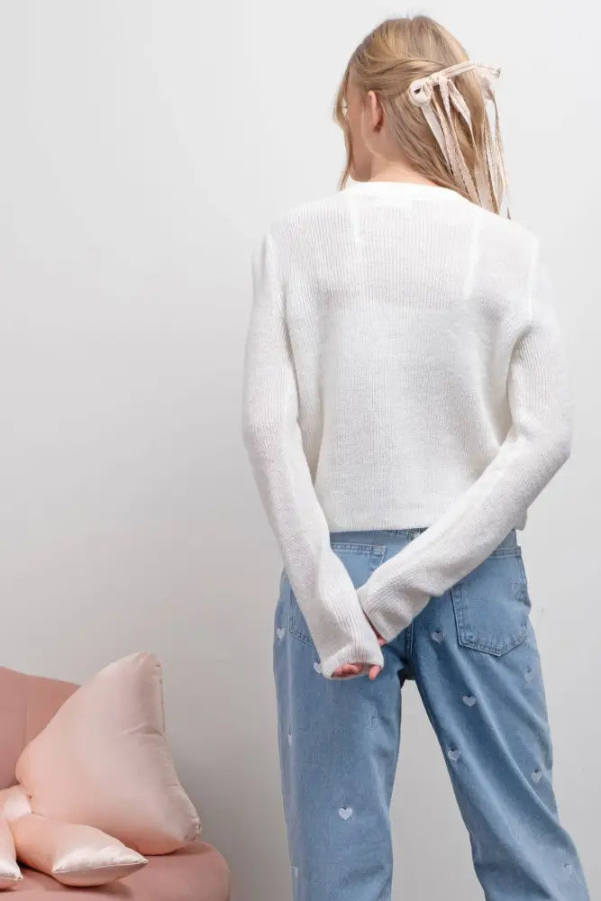 FRONT BOW DETAIL KNIT CARDIGAN: CREAM - Posh Finds