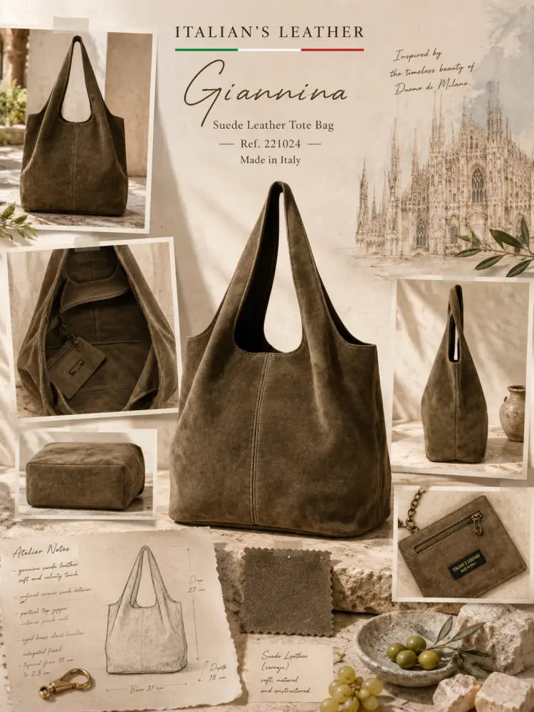 GIANNINA - Suede leather bag: Taupe oscuro