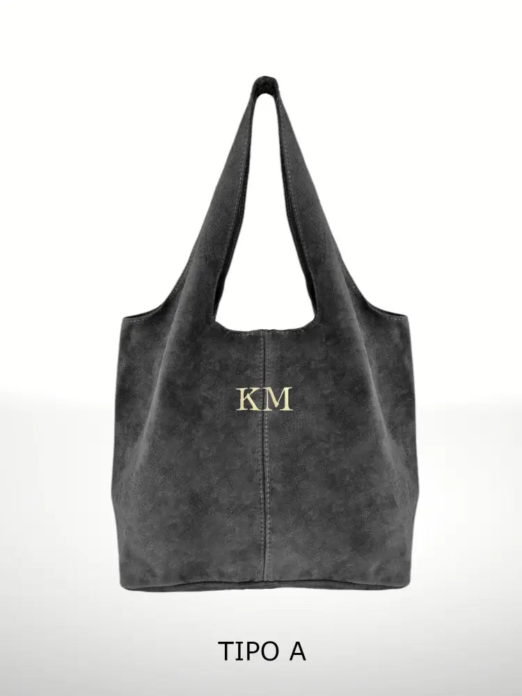 GIANNINA - Suede leather bag: Taupe oscuro