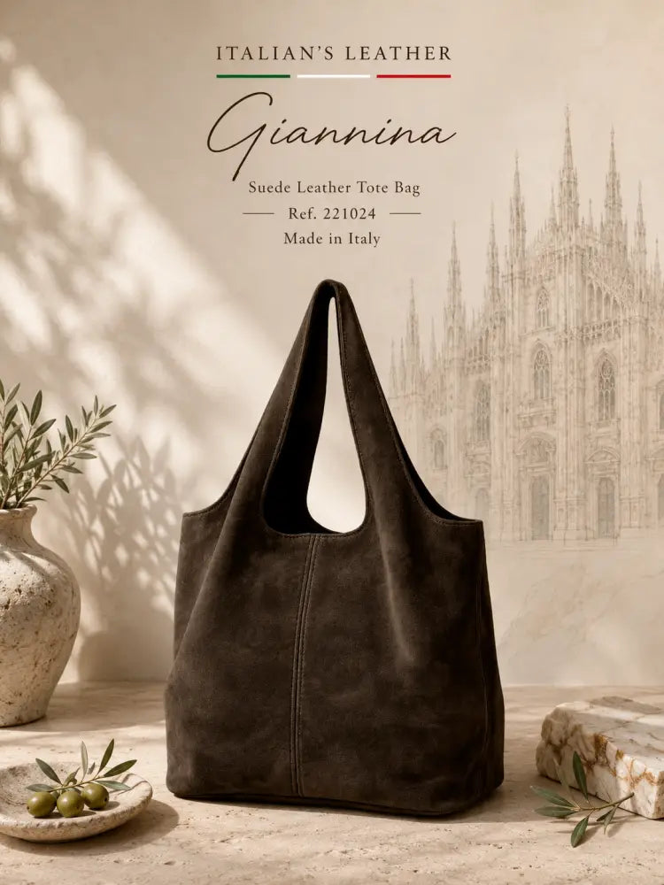 GIANNINA - Suede leather bag: Taupe oscuro
