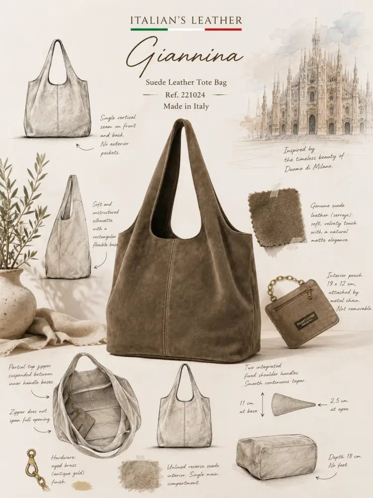 GIANNINA - Suede leather bag: Taupe oscuro